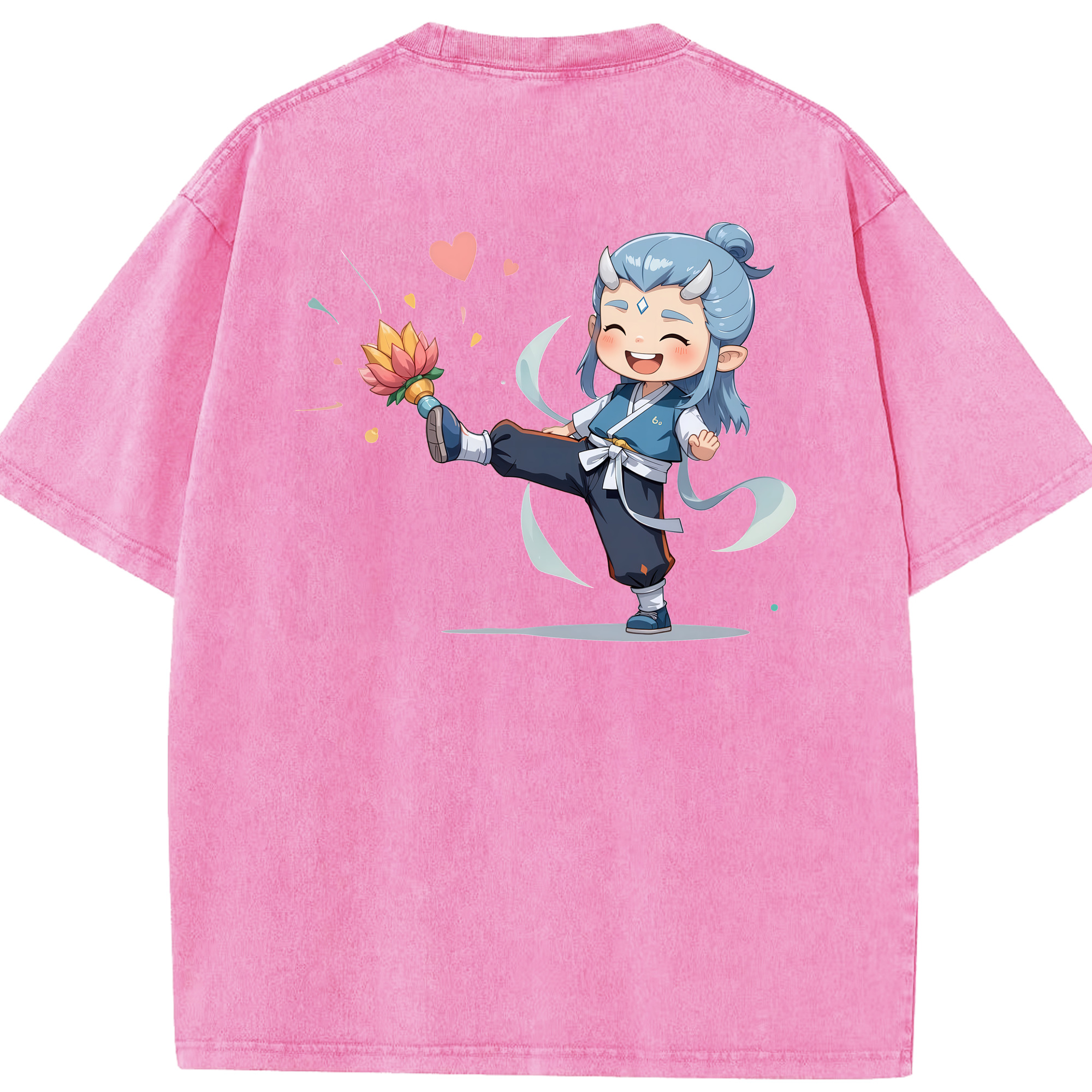 （画像用） Ne Zha 2 ナタ 魔童の大暴れ 綿100% ヴィンテージ風 半袖Tシャツ（背面プリント）